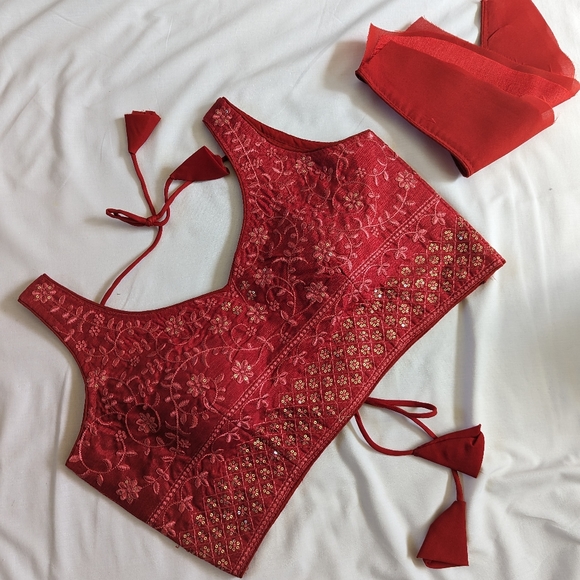 Red stitched Readymade Choli Blouse for lehenga or saree - Picture 12 of 13